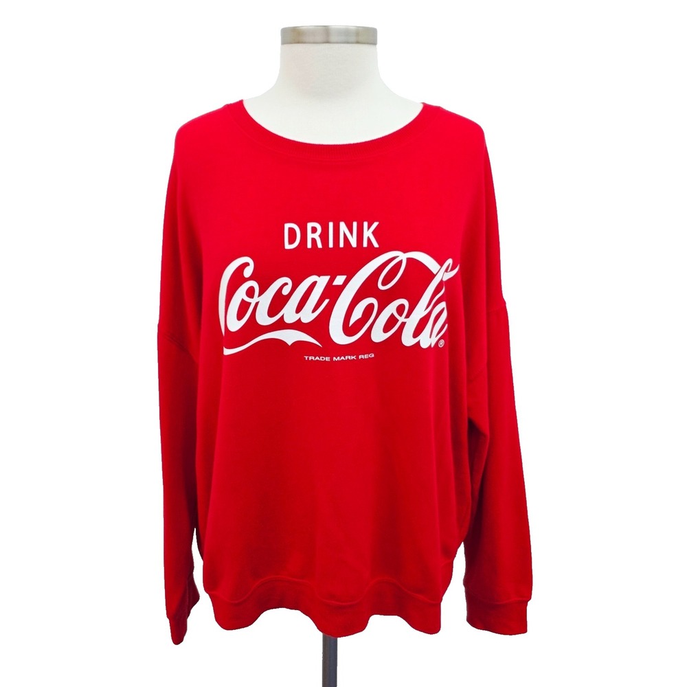 Coca Cola 2XL Red Graphic Crewneck Sweatshirt‎ Logo Pullover Casual Streetwear